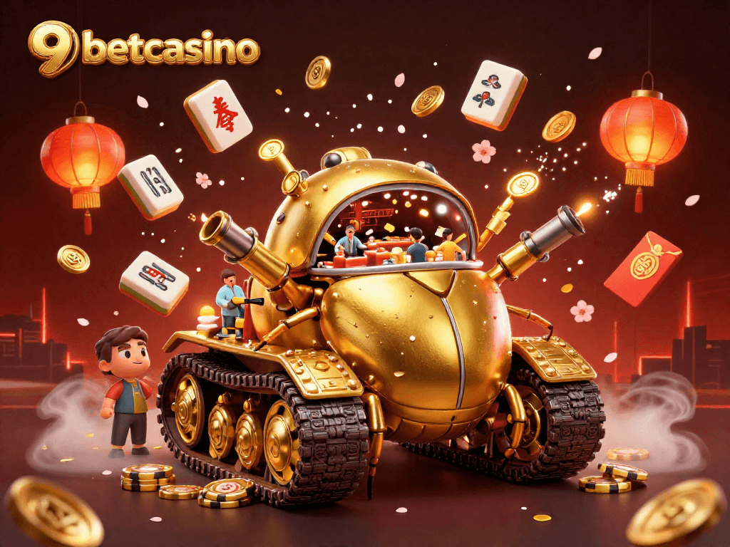 Engage with 9betcasino's immersive experience featuring a golden beetle tank casino and dynamic gaming elements.