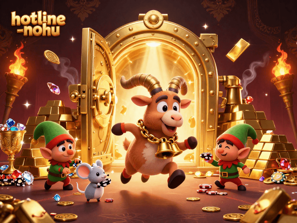 Experience the thrilling action at hotline-nohu with Krampus and mischievous elves stealing poker chips.