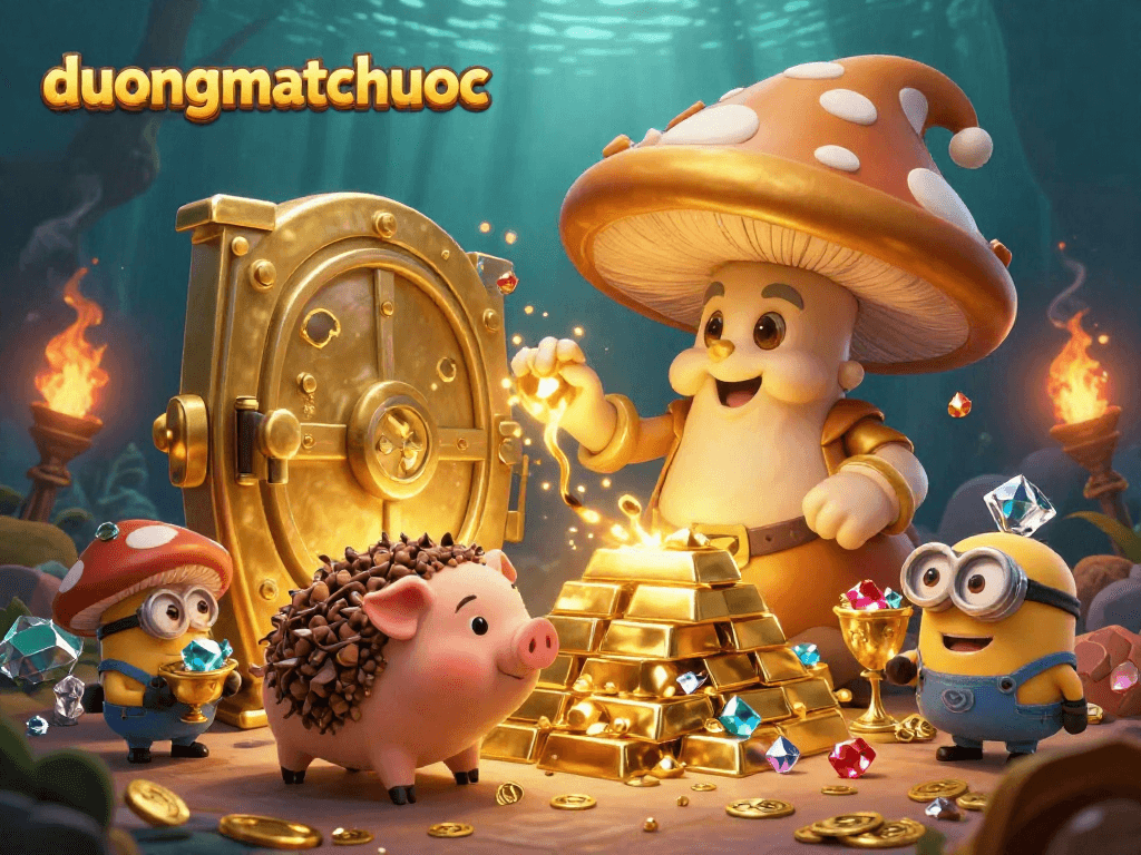 Win big with duongmatchuoc in this vibrant 3D scene featuring treasures and magical elements from a thrilling online gaming adventure.
