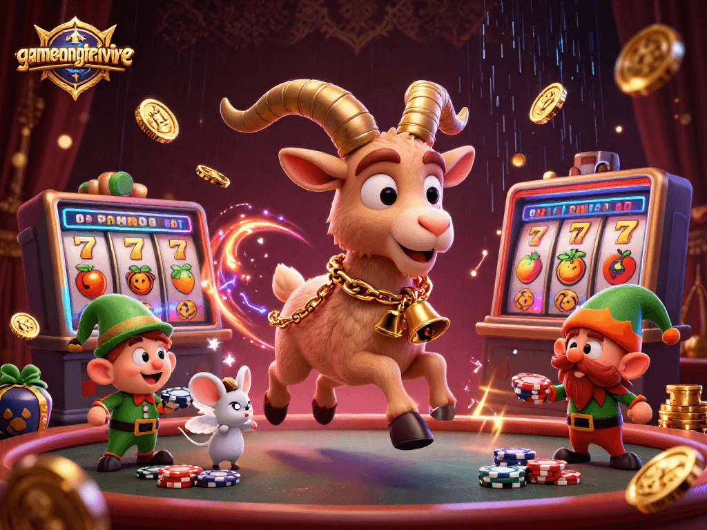 Experience the thrill of gamenongtraivuive in a festive casino setting with Krampus and friendly characters.