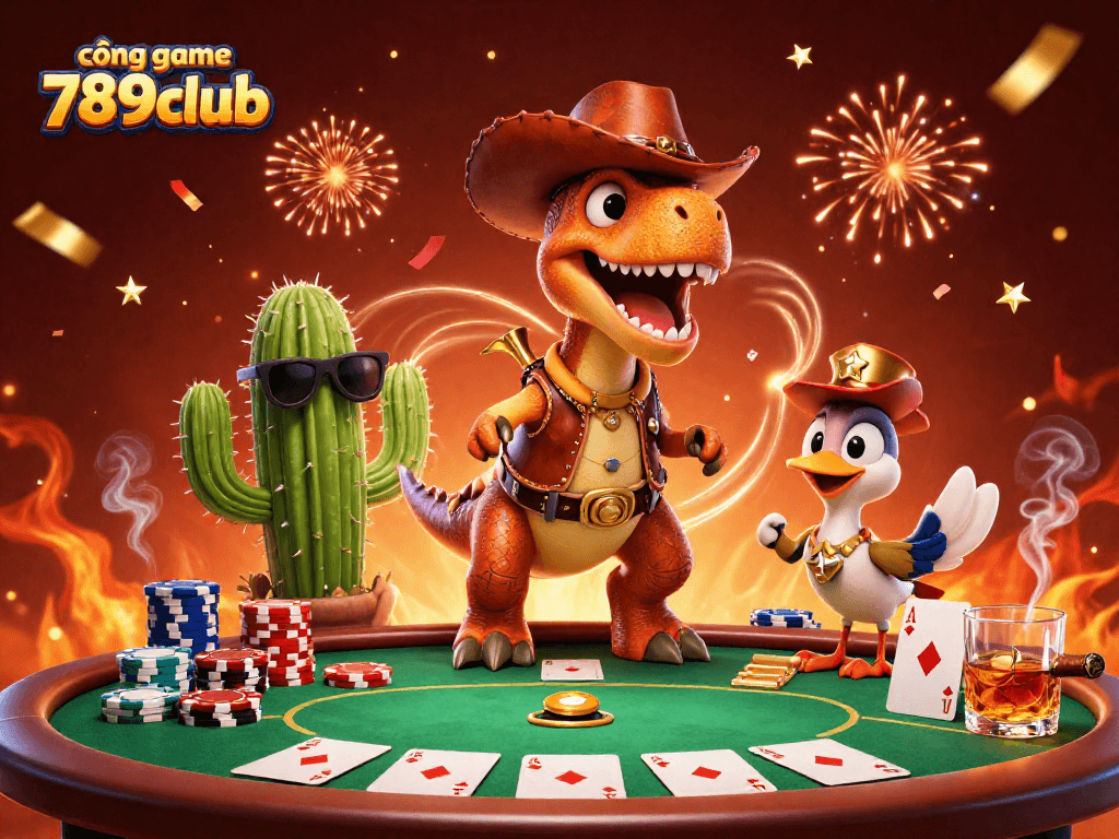 Join the fun at cổng game 789club with vibrant 3D characters celebrating poker excitement!