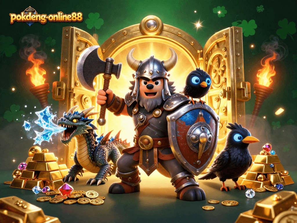 Experience excitement with pokdeng-online88 and explore captivating gaming elements in a 3D fantasy scene.