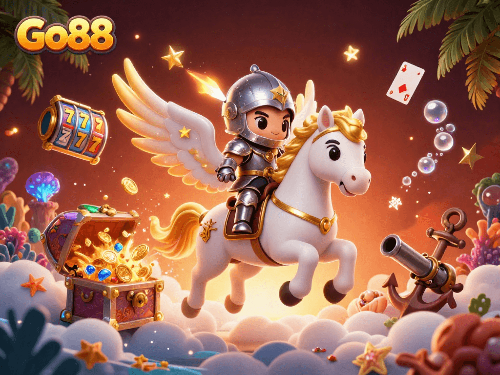 Join the excitement at Go88 with vibrant slot reels and magical gaming elements.