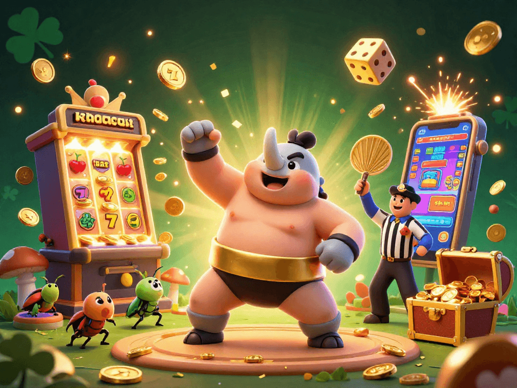 Experience the excitement of khobau-aztec with a dynamic jackpot explosion featuring unique characters and casino elements.