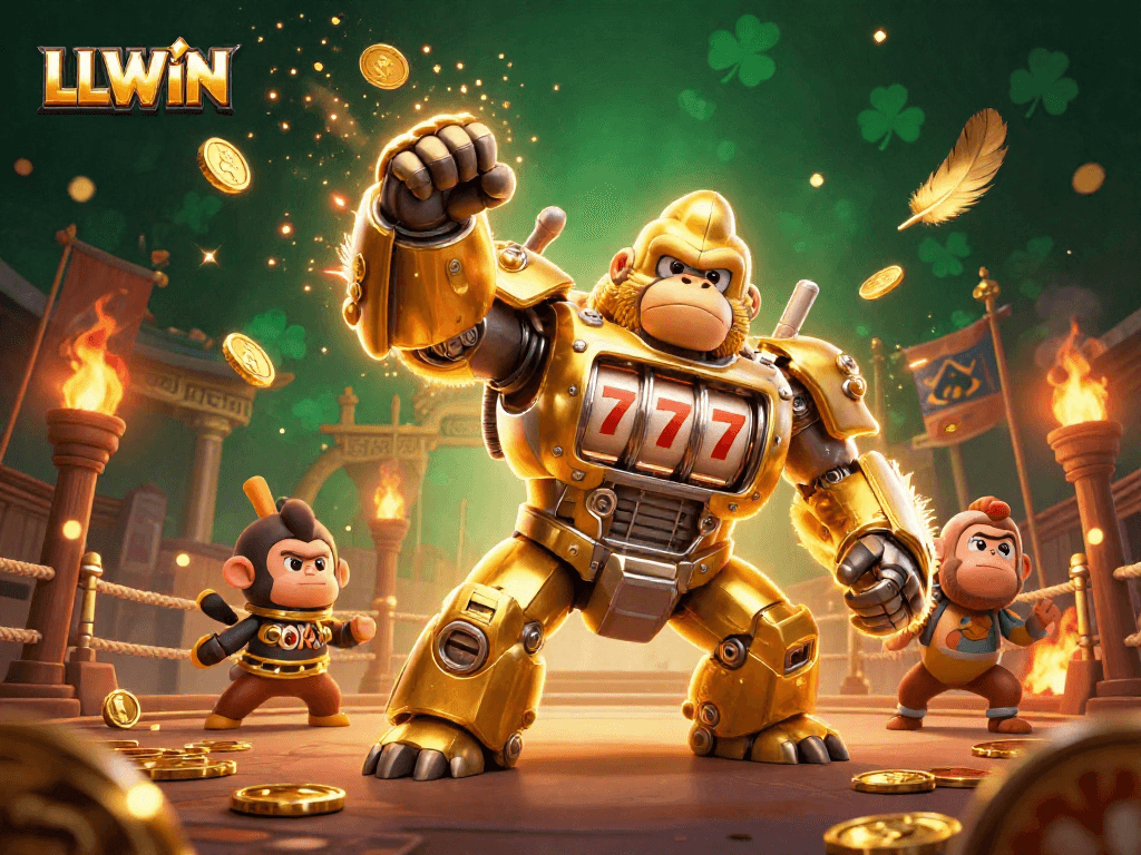 Experience thrilling gameplay at LLWIN with the innovative golden gorilla mech exploding with coins.