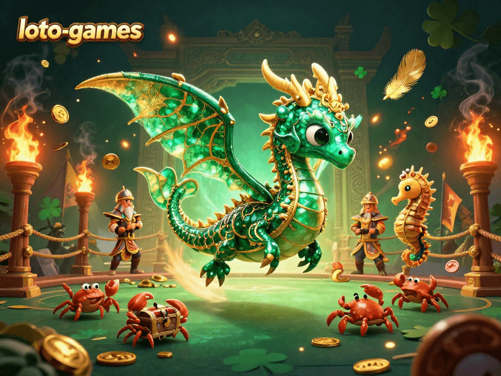 Experience the thrill of loto-games in an action-packed 3D casino scene with vibrant characters and elements.