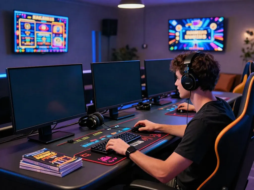Immerse yourself in the world of non GamStop casinos with vibrant games and a cozy gaming setup.