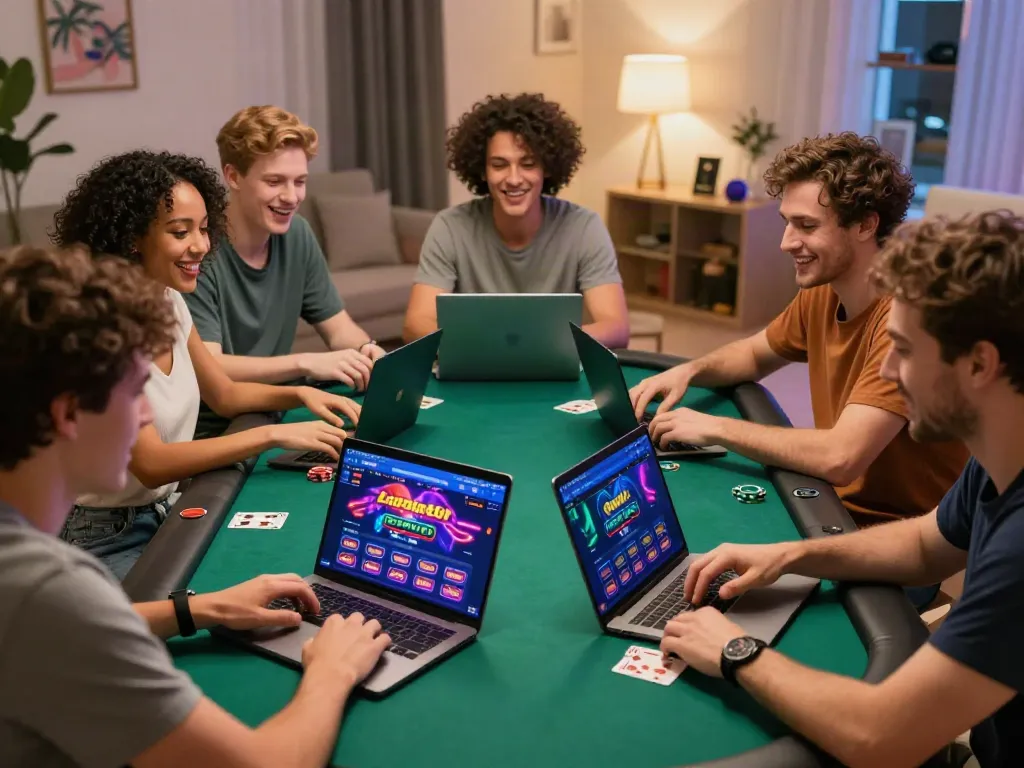 Friends enjoying an engaging online poker game at a non GamStop casino