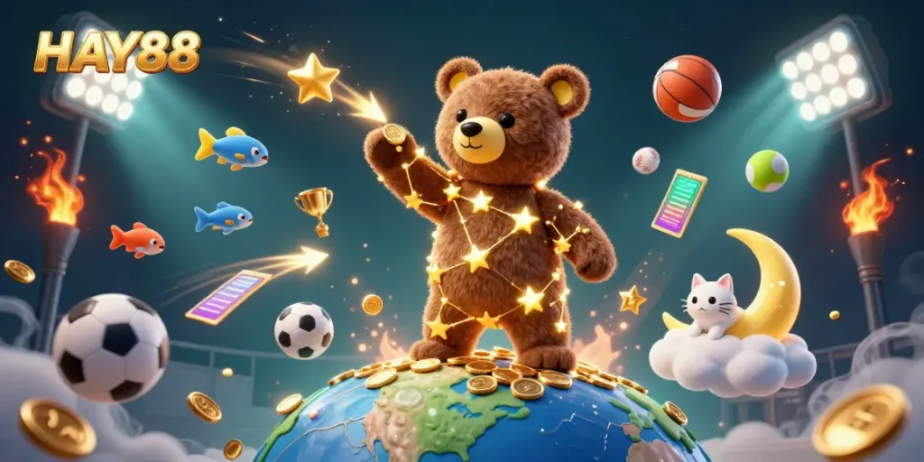 Experience the excitement of HAY88 with a dynamic casino-themed adventure featuring vibrant characters and game elements.