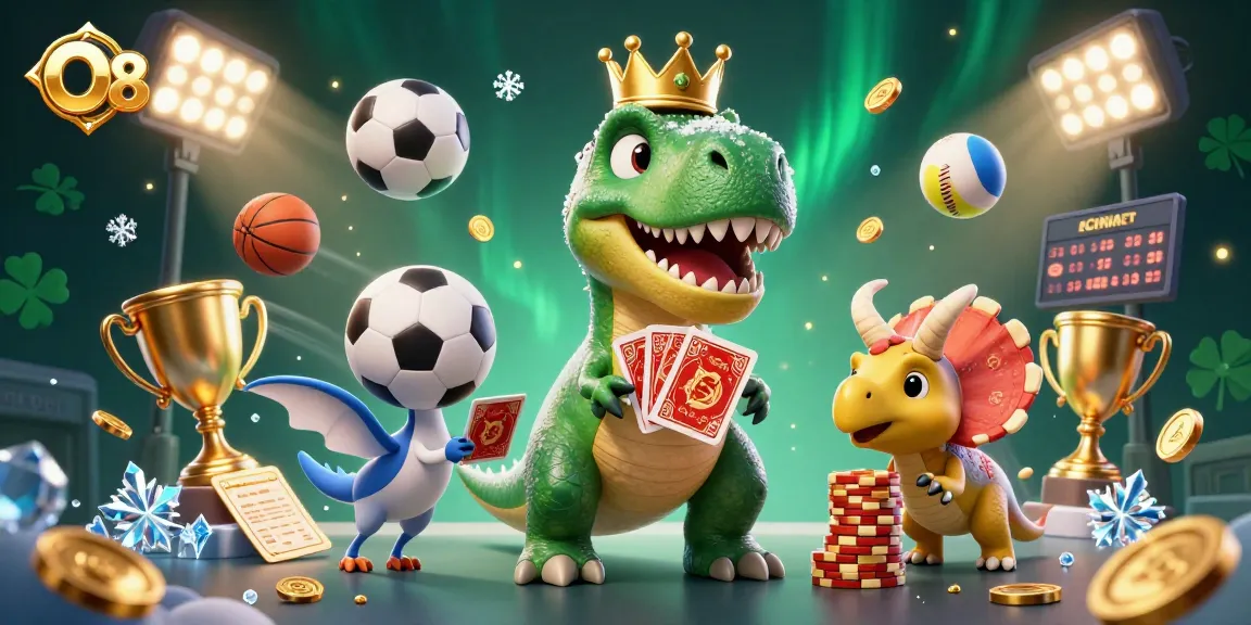 Experience O8's thrilling atmosphere with cartoon dinosaurs engaging in casino fun.