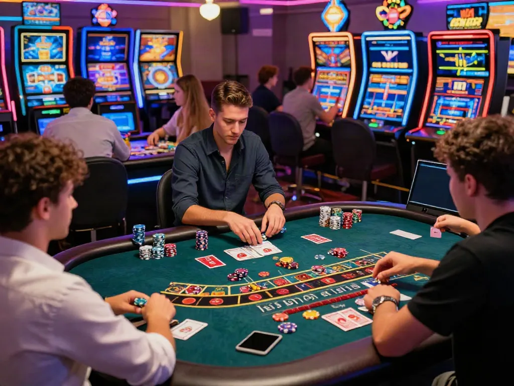 Players enjoying exciting games at non GamStop online casinos in a lively gaming atmosphere.