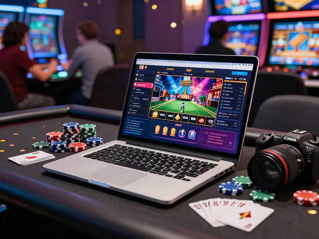 Engaging non Gamstop casino scene with vivid gaming interface and colorful chips