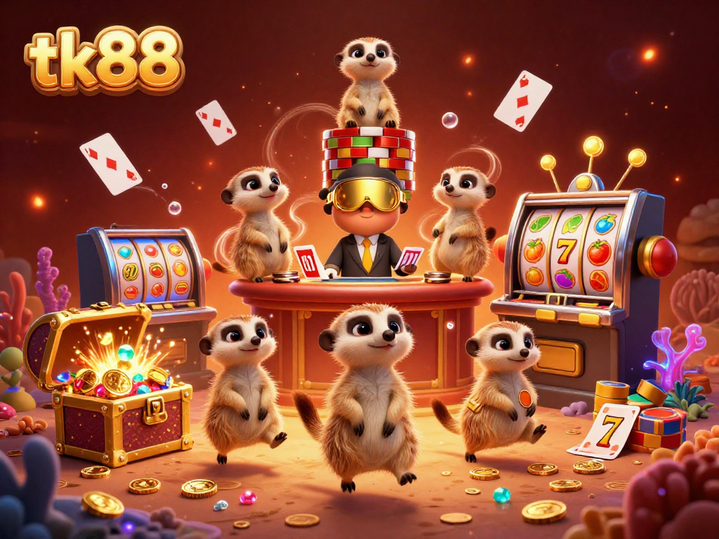 Watch the meerkat colony run an exciting tk88 casino with vibrant games and treasure!