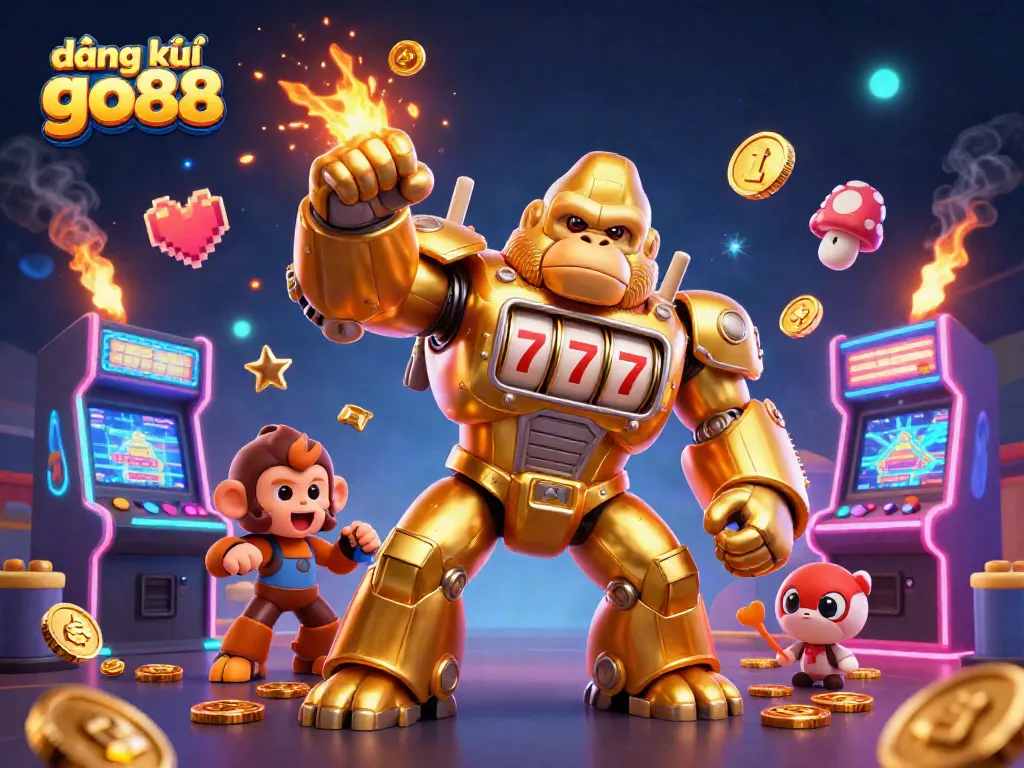 Đăng ký GO88 với ảnh minh họa sống động từ các máy chơi game arcade 3D.