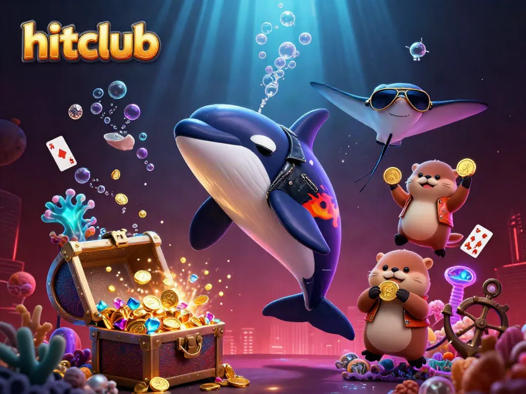 Hitclub's engaging underwater world features an orca, stingray, and sea otters with coins.