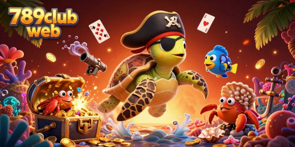 Experience the thrill of 789club web with cartoon characters amidst underwater treasures.