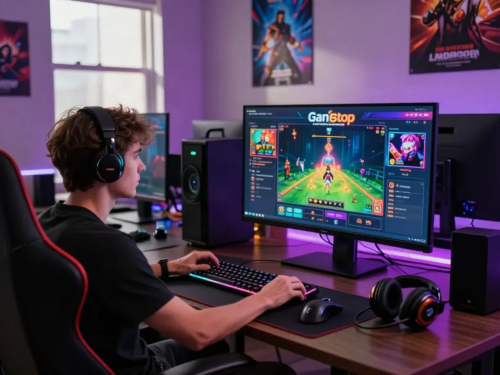 Engaging gaming setup showcasing a non Gamstop casino interface with vibrant graphics and accessories.