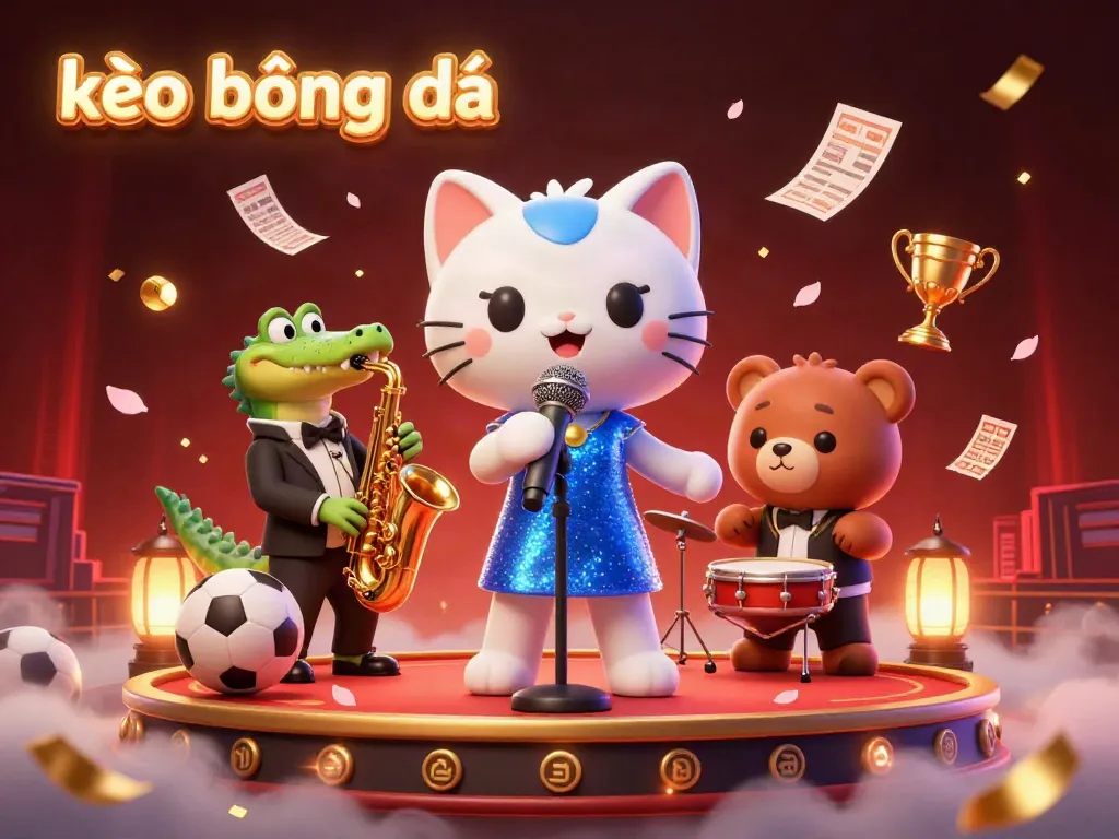 Engage with kèo bóng đá in a lively casino scene featuring a jazz-singer cat, saxophone crocodile, and drum-playing bear.