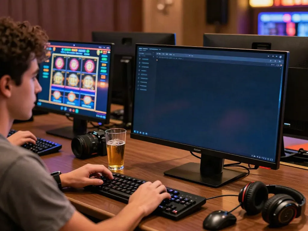 Player enjoying games at a non Gamstop casino setup with vibrant screens and engaging atmosphere.
