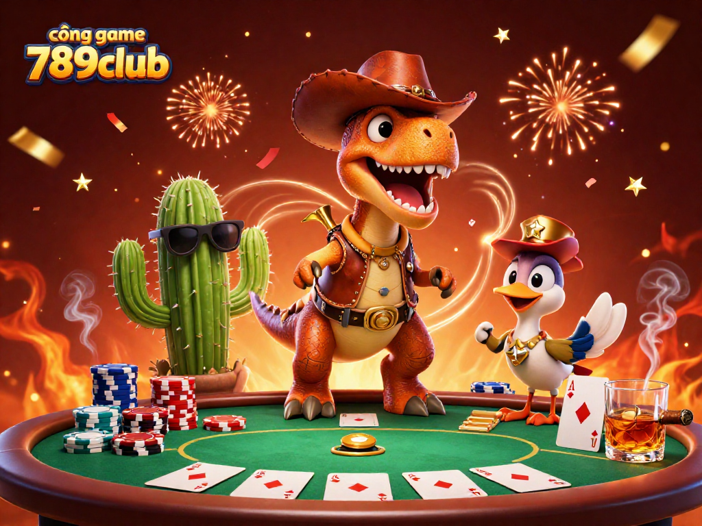 Join the fun at cổng game 789club with vibrant 3D characters celebrating poker excitement!