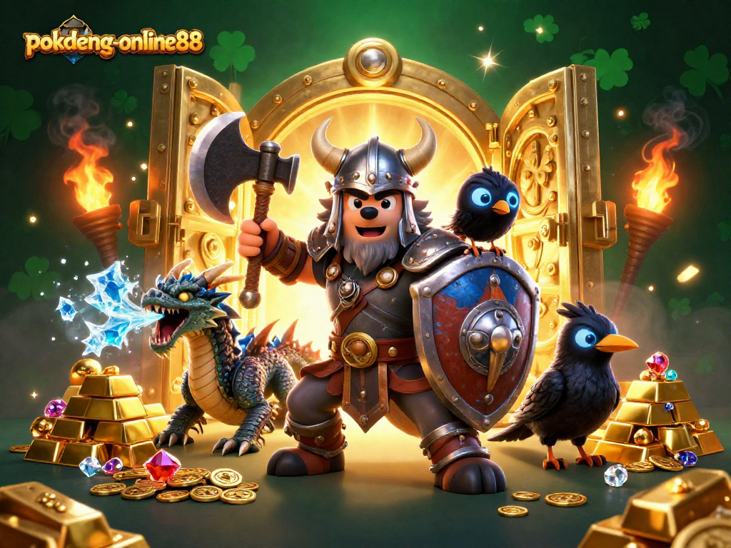 Experience excitement with pokdeng-online88 and explore captivating gaming elements in a 3D fantasy scene.