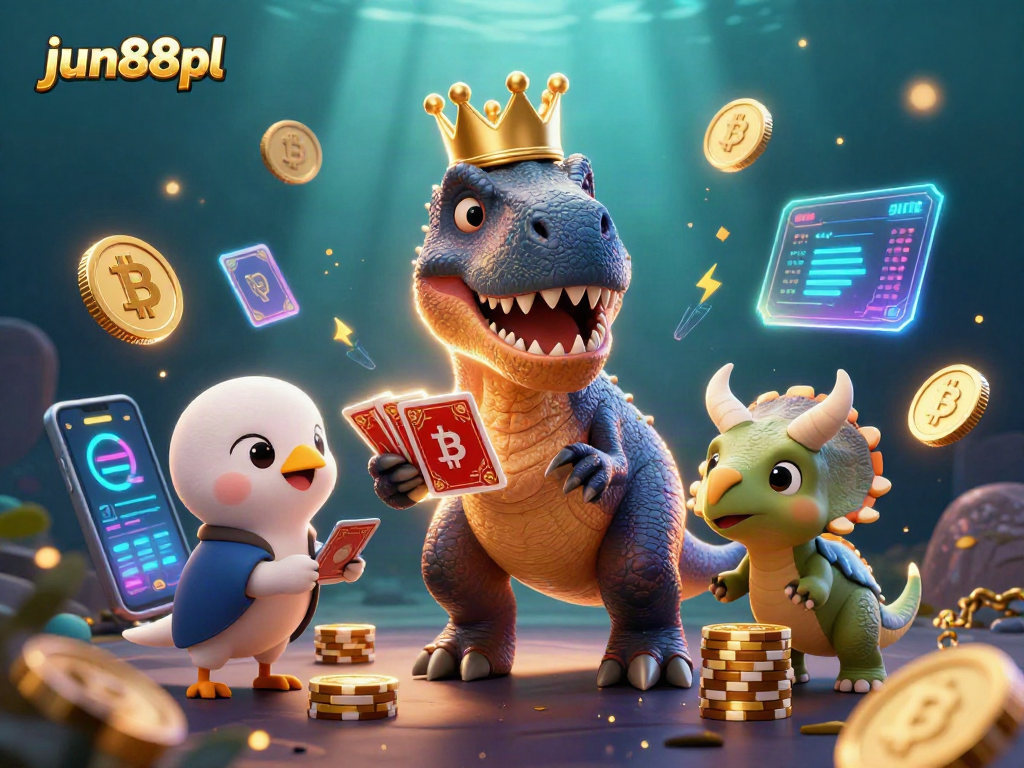 Engage in dynamic casino action with the jun88pl T-Rex, crypto coins, and lively characters.