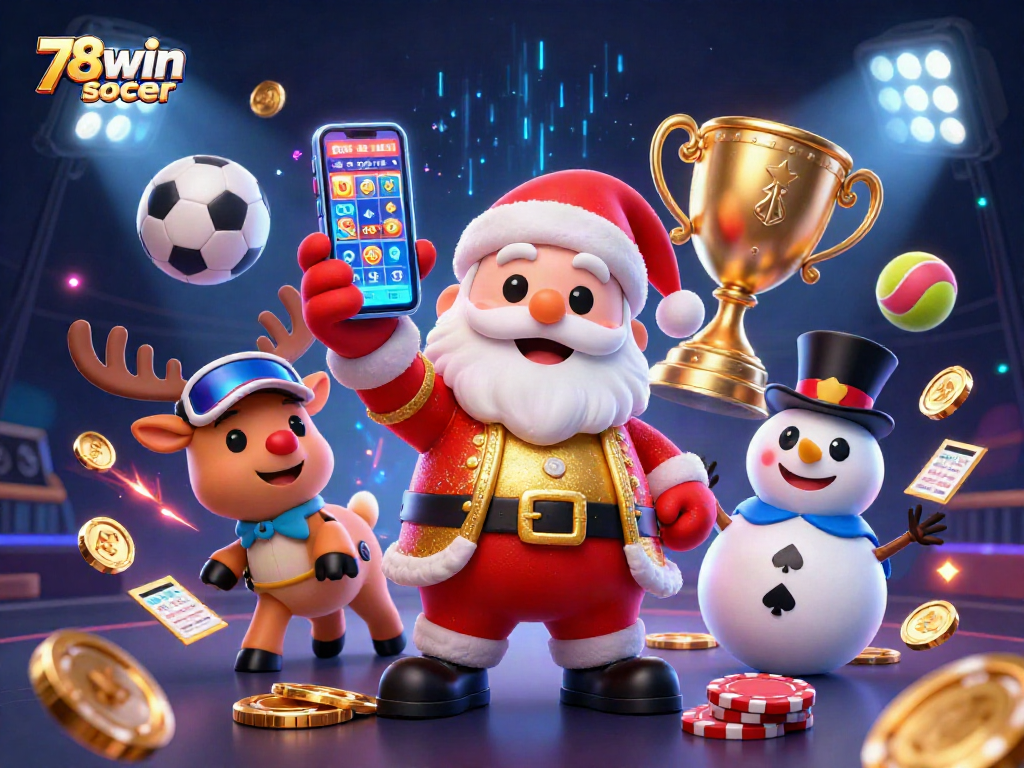 Engage with 78win soccer through festive, dynamic casino fun featuring Santa and friends.