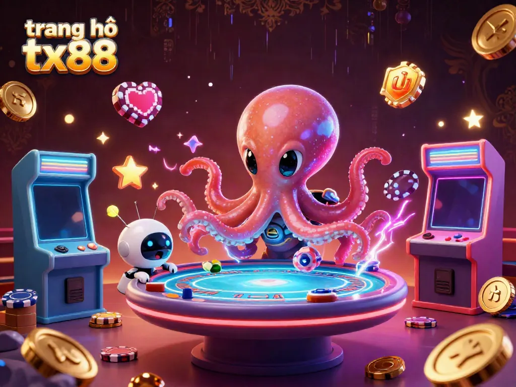 Engage with trending games at trang chủ tx88 featuring an alien octopus at a holographic poker table.