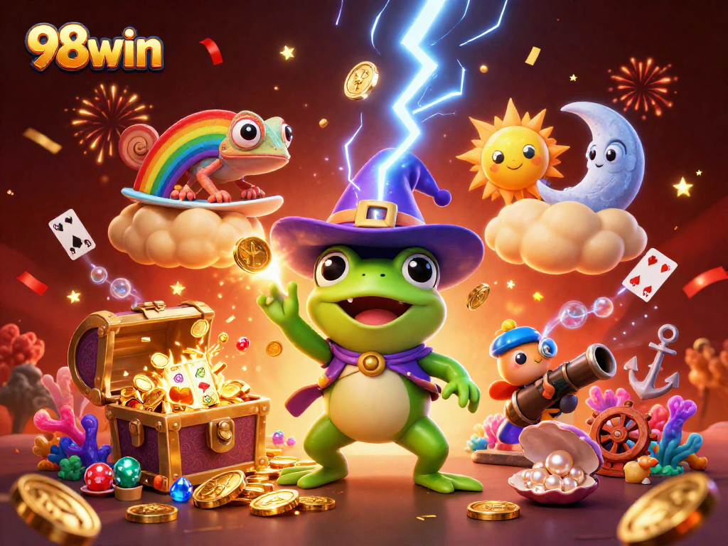 Experience exciting wins with 98win through immersive casino gameplay featuring vibrant characters and elements.