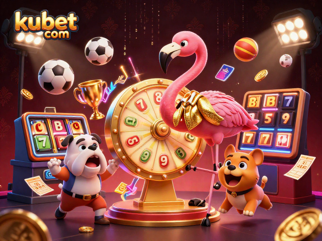 Engage with kubet com in an exciting casino adventure featuring a flamingo host and trophy elements