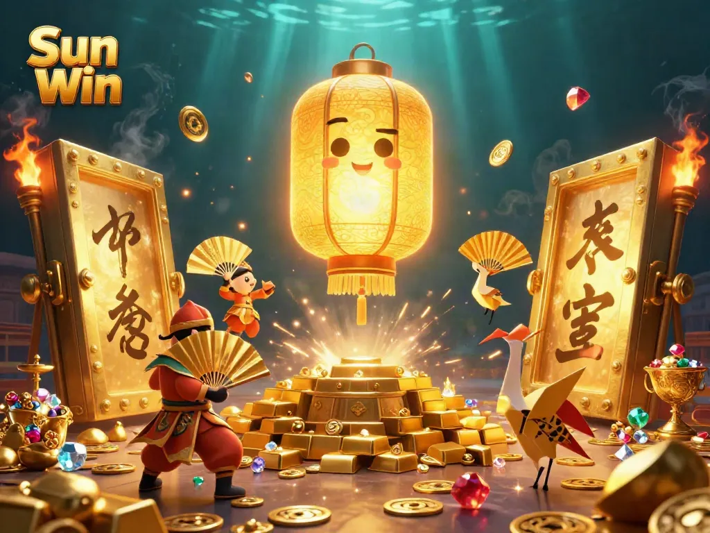 Engage with Sun Win at this vibrant online casino featuring glowing lucky symbols and wealth.