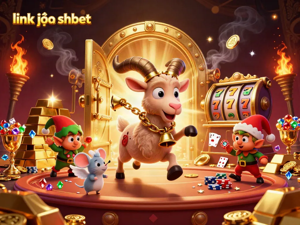 Experience the thrill of gambling with link vào shbet in this festive casino scene featuring Krampus and playful characters.