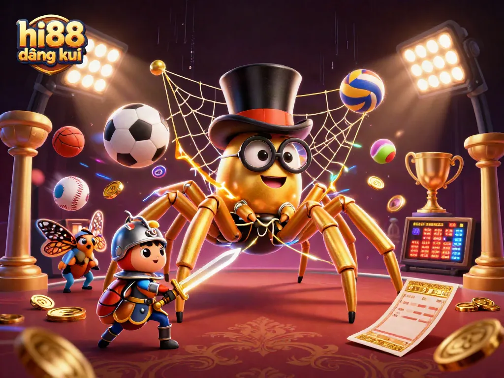 Experience the thrill of hi88 đăng ký as a golden tarantula weaves webs in a vibrant casino scene.