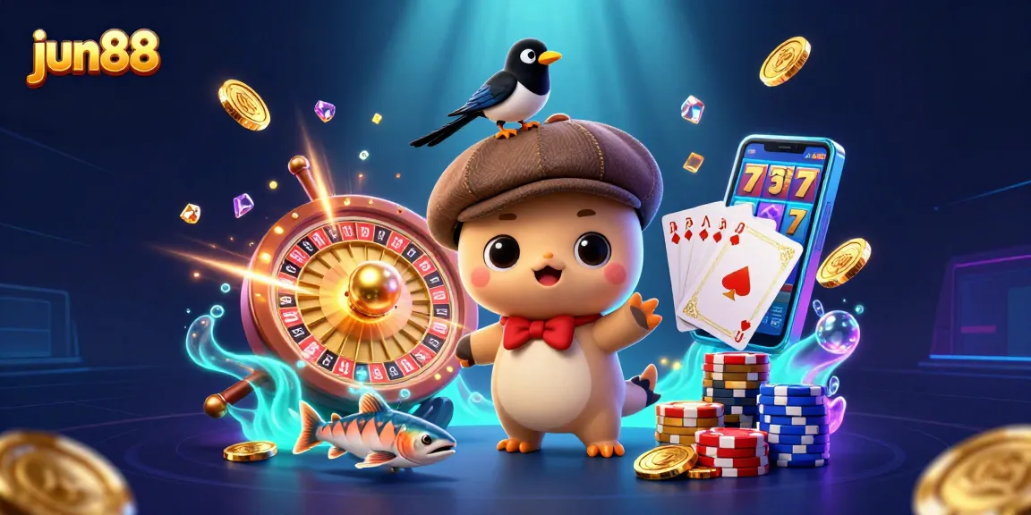 Engage with jun88's whimsical 3D carnival of fun and fortune featuring charming characters and sparkling casino elements.