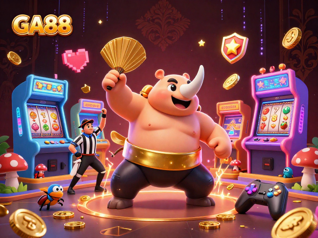 Experience GA88 excitement with a vibrant 3D scene featuring a beetle champion amidst dynamic slots.