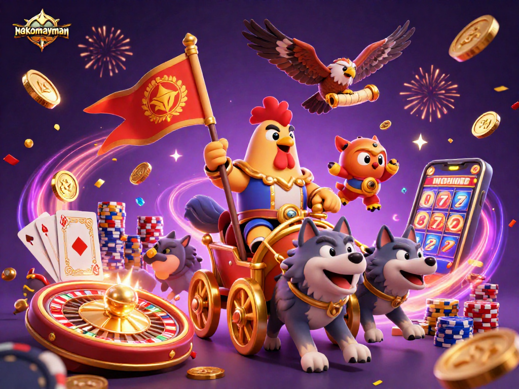 Win big with nekomayman as golden coins and gems cascade from the dynamic casino scene.