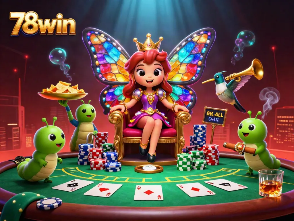 Spin winning hands at 78win's vibrant poker scene with animated characters and colorful chips.