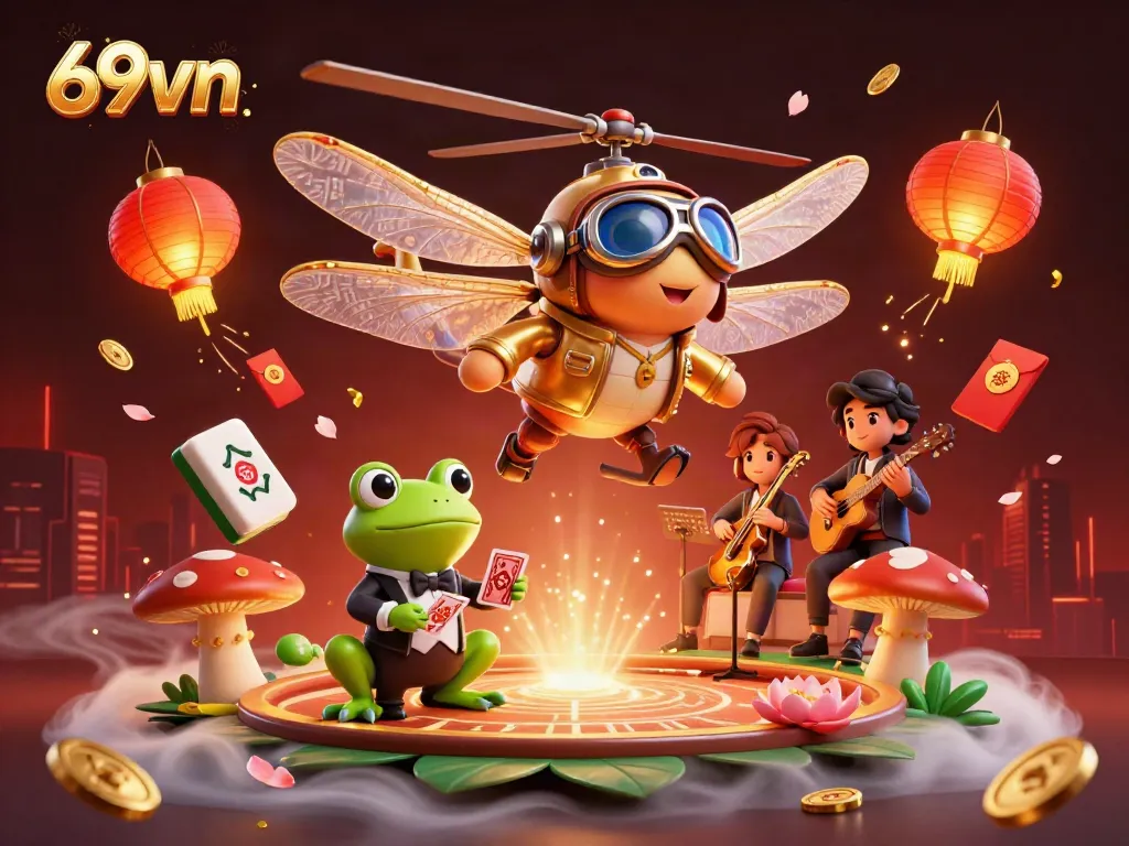 Engage in thrilling gameplay at 69vn's dynamic lily pad casino with vibrant elements.