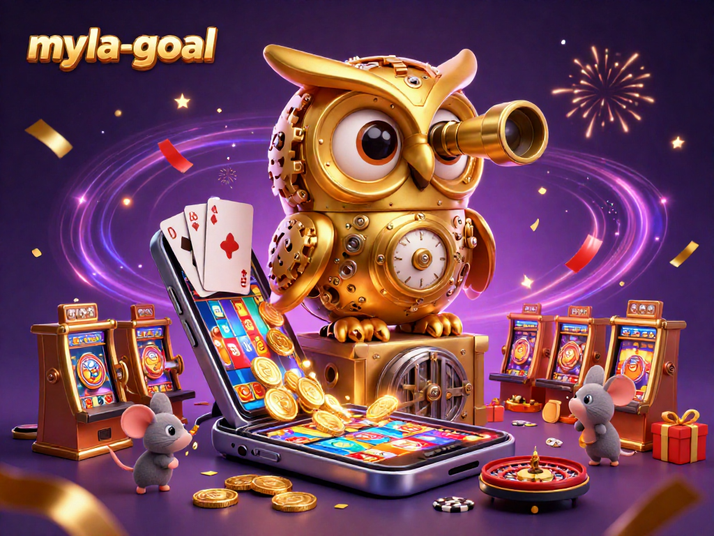 Engage in vibrant gaming excitement with myla-goal as the golden owl watches over animated casino activities.