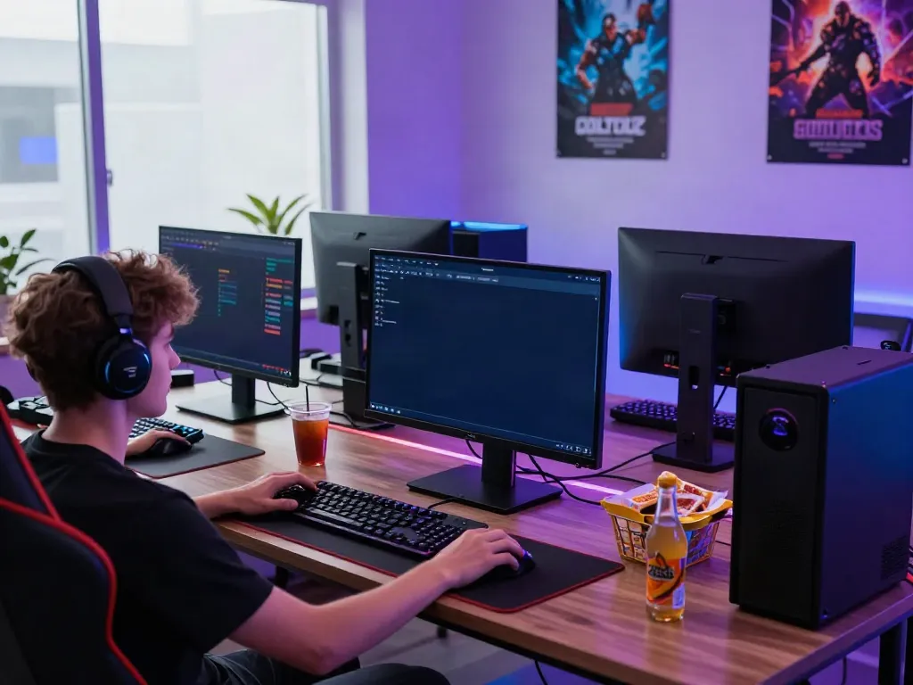 Engaging online gaming setup showcasing non GamStop casinos with vibrant lighting and games.