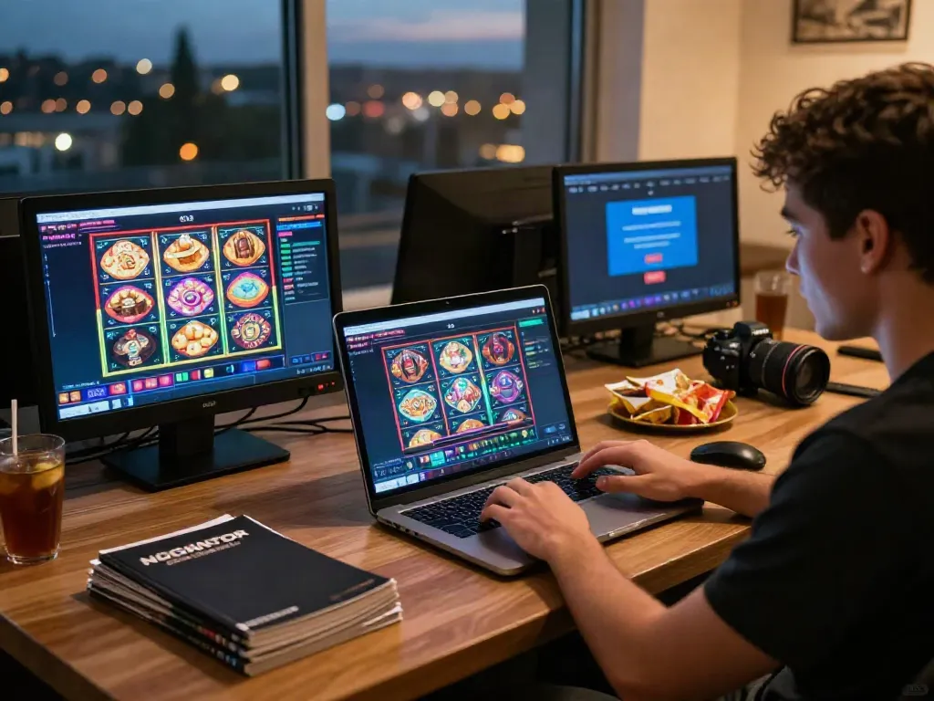 Player enjoying non Gamstop gaming on a laptop with vibrant visuals.