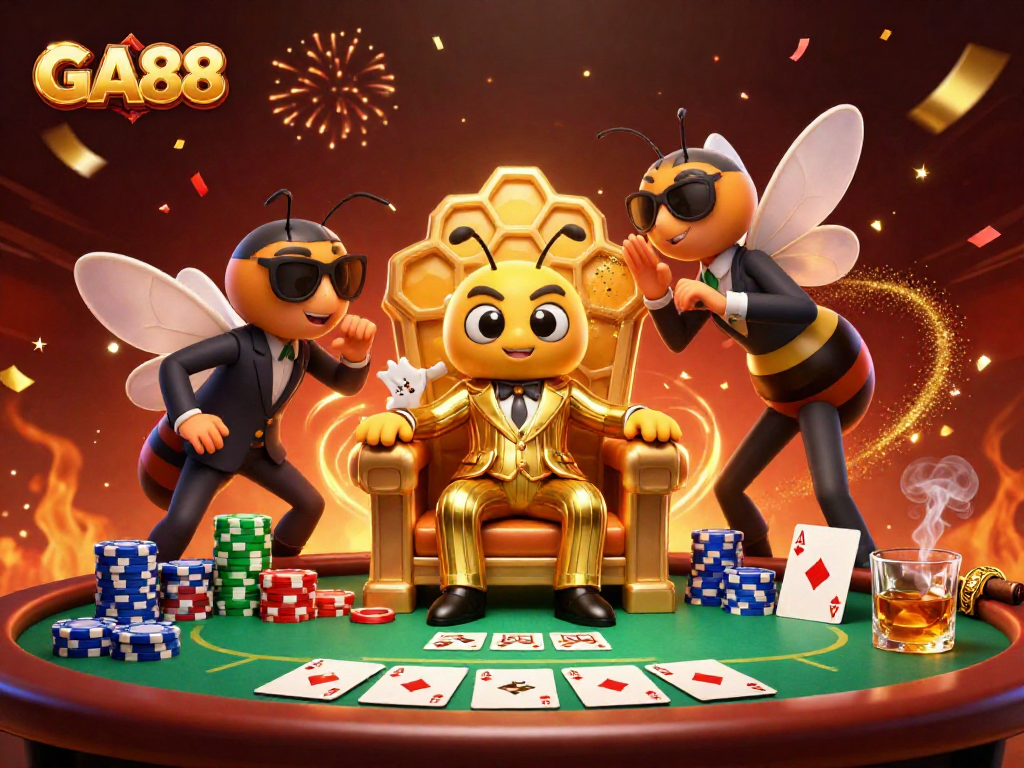 Experience the thrilling GA88 poker table scene with a bumblebee mob boss in action.