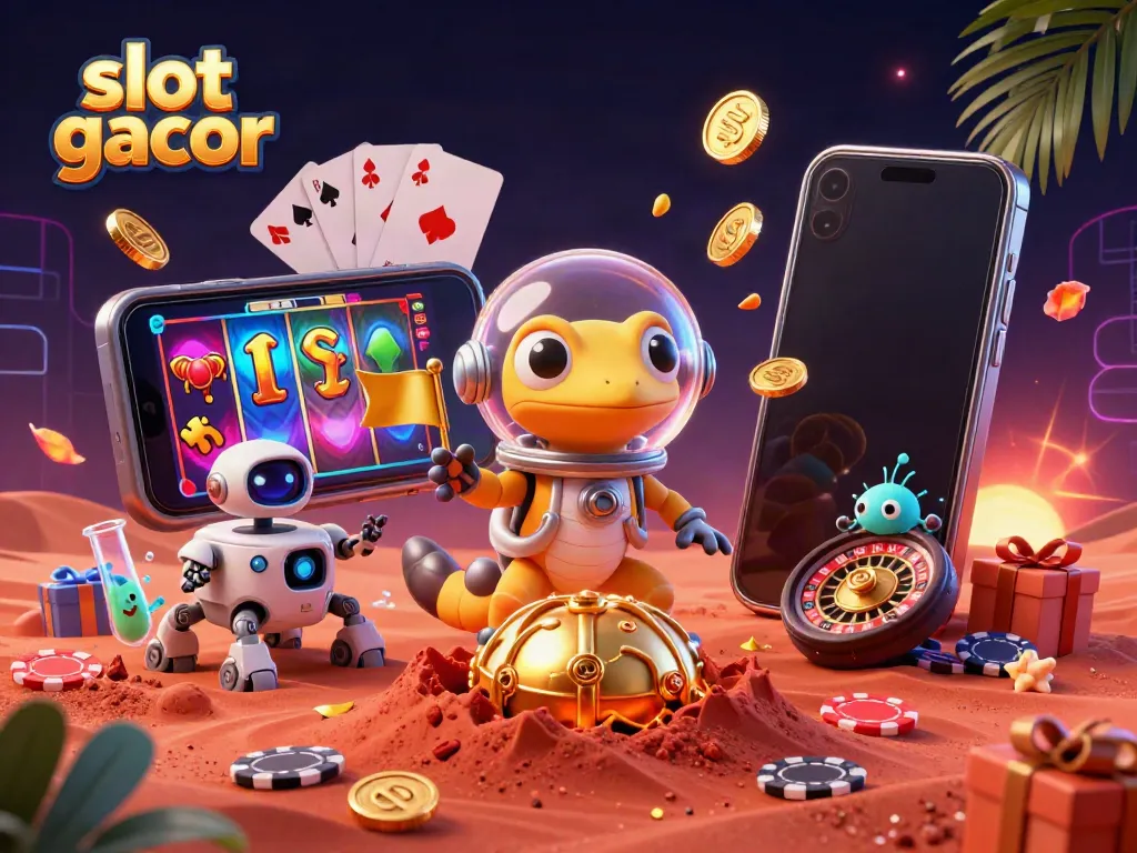 Experience slot gacor excitement with a Martian gecko in a golden casino adventure.