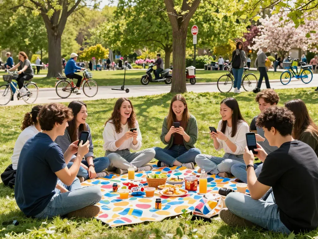 Group of friends enjoying a sunny day outdoors at a park, engaging in fun activities and bonding.
