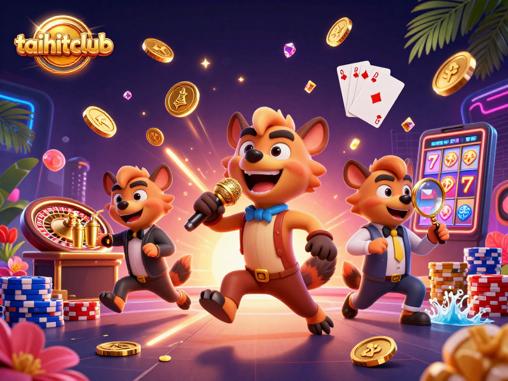 Experience excitement at taihitclub with 3D hyena characters in a vibrant casino scene.