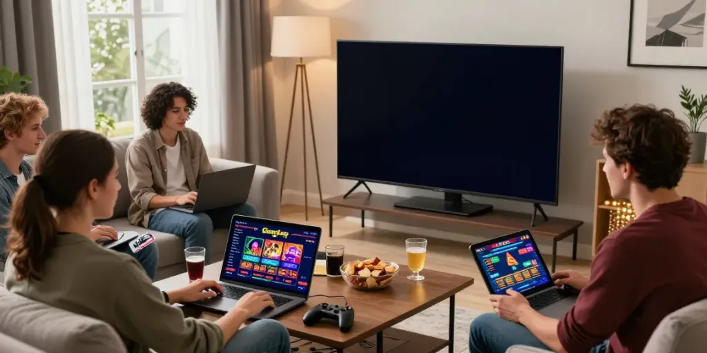 Exciting gaming atmosphere highlighting non GamStop casinos with friends