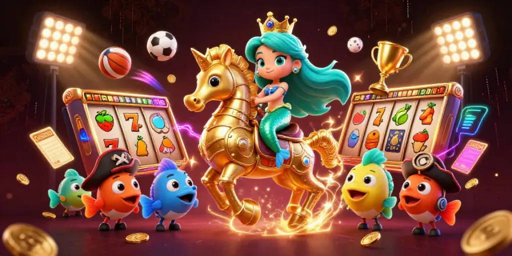 Experience thrilling casino excitement with a vibrant fantasy scene featuring a mermaid, seahorse, and gaming elements.