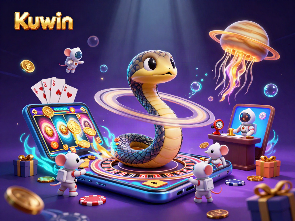 Kuwin engages players with vibrant casino scenes featuring thrilling betting activities among cosmic characters.