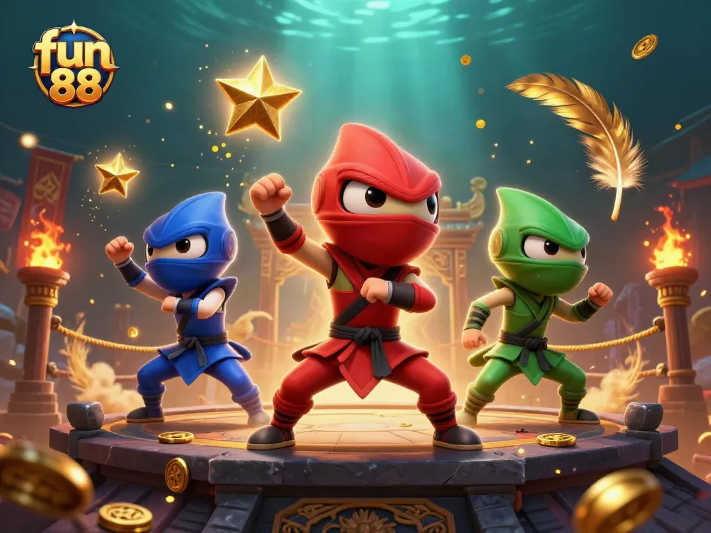 Experience thrilling fun 88 action with chameleon ninjas in a vibrant casino arena.