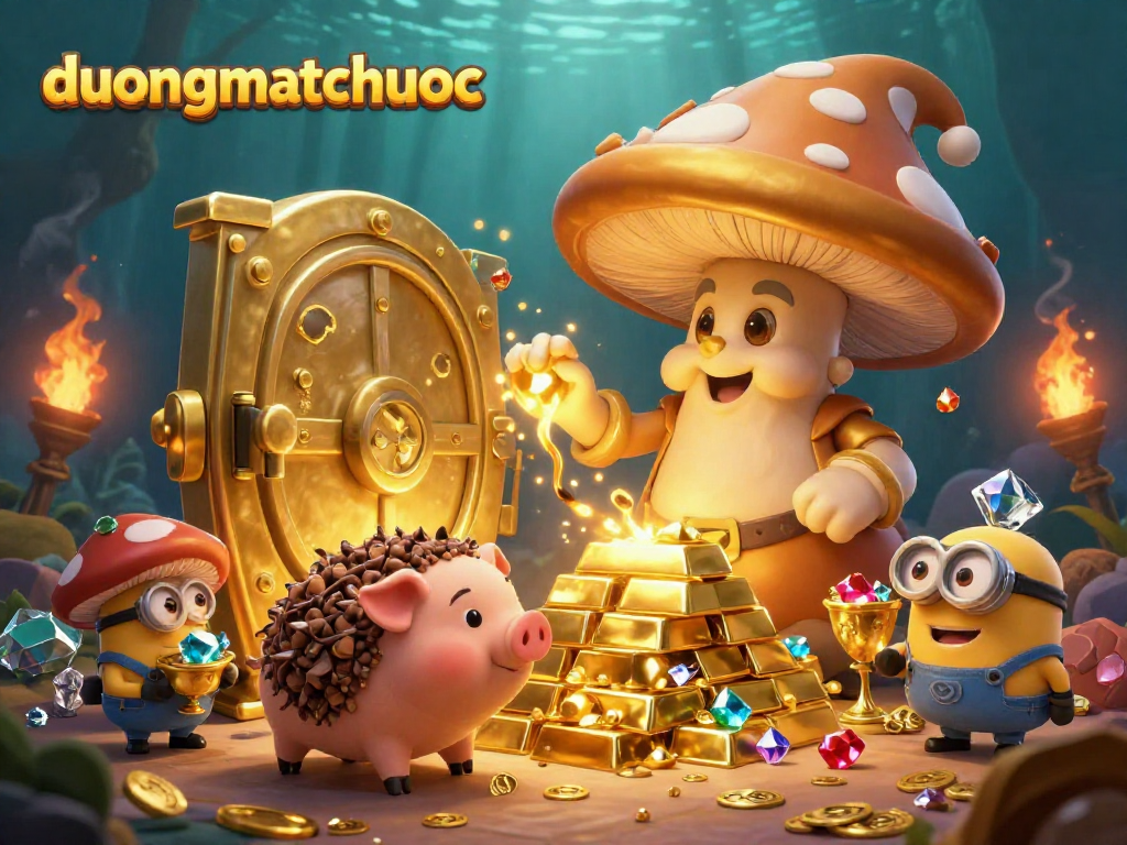 Win big with duongmatchuoc in this vibrant 3D scene featuring treasures and magical elements from a thrilling online gaming adventure.